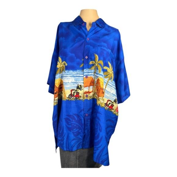 Rima Beachworld Hawaiian Shirt – Royal Blue with Island Scene - Picture 1 of 3